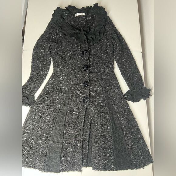 Patrizia Luca Milano Boucle Ruffle Button Down Cardigan Sweater Size M Black - Picture 9 of 16